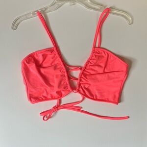NWOT Bright Pink Lace-Up Triangle Bikini Top S